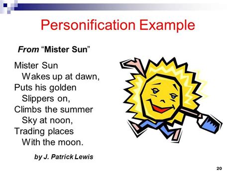Students will also learn how to reflect through writing on and review using a <b>poem</b> that has <b>examples</b> of the three figurative language types we've covered so far in class (Simile and metaphor). . Examples of personification in poet x